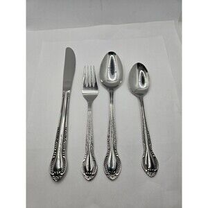 Stainless Flatware Spoon Knife Fork Columbia Japan Beaded Edge Set,No Big Fork